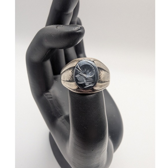 Other - Vintage Sterling Silver Ring Mens Carved Stone Intaglio Head Profile Sz 9 READ